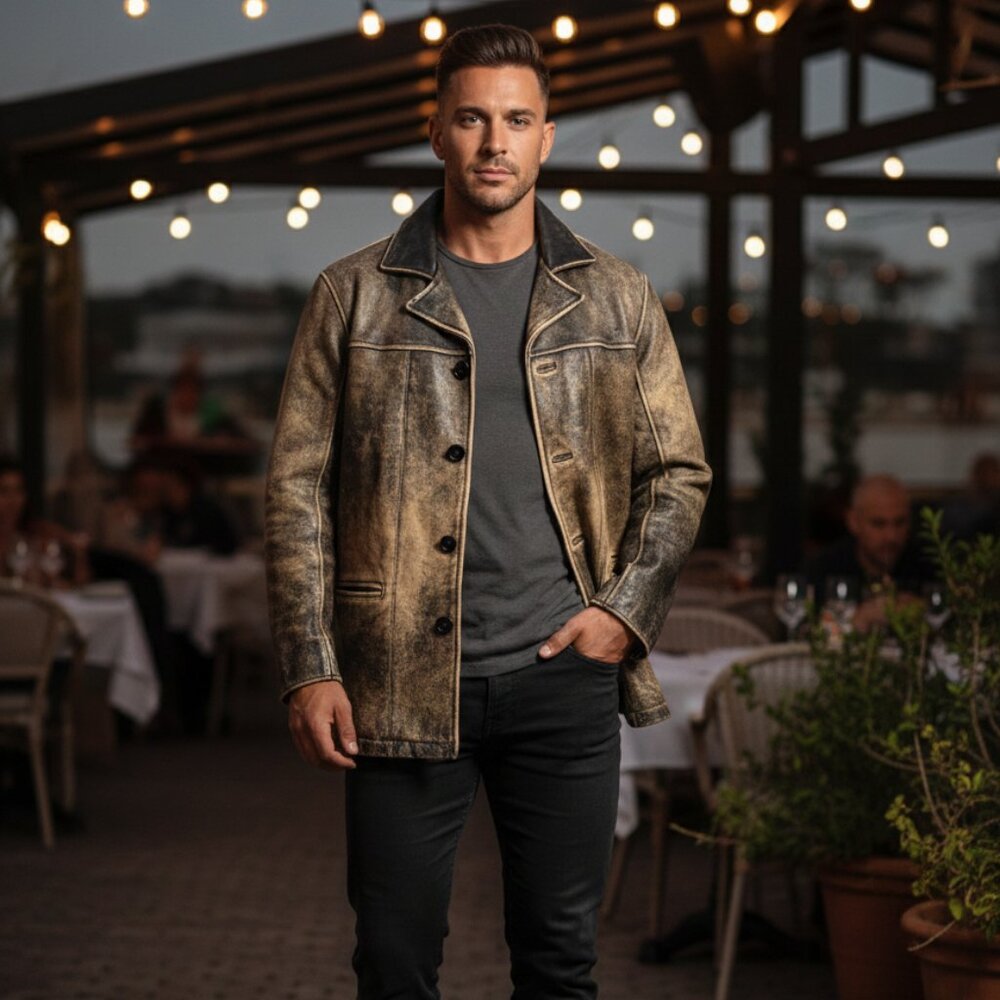 M. Julian By Wilsons Leather Jacket Mens Black Charcoal Distressed Finish